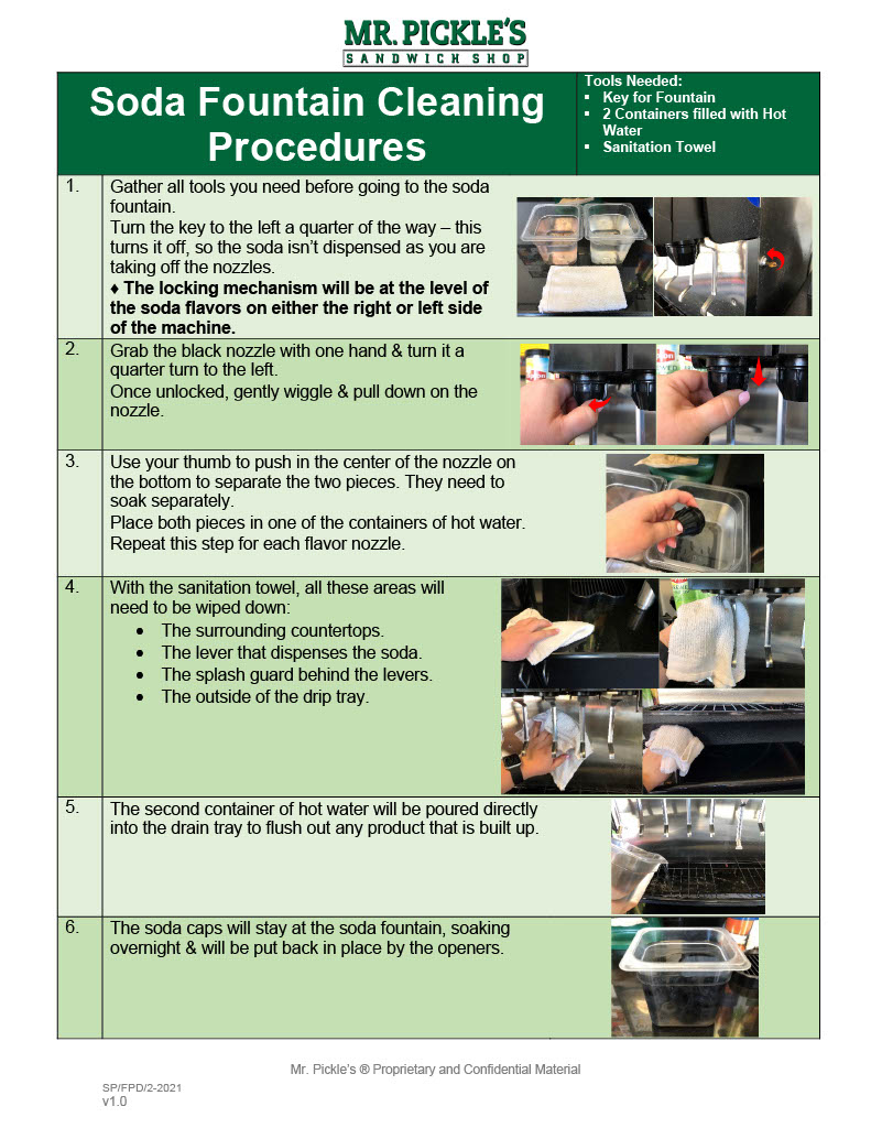 Soda Fountain Cleaning Procedure Mr. Pickle's Franchise Systems