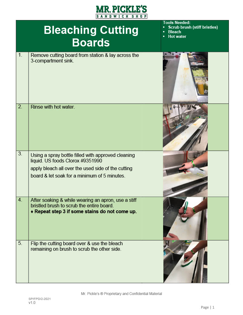 Bleaching Cutting Boards Mr. Pickle's Franchise Systems